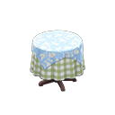 Small covered round table Green gingham Undercloth Light blue