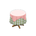 Small covered round table Green gingham Undercloth Pink
