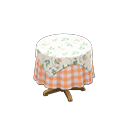 Small covered round table Orange gingham Undercloth Floral print