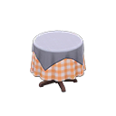 Small covered round table Orange gingham Undercloth Gray