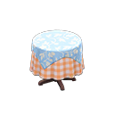 Small covered round table Orange gingham Undercloth Light blue