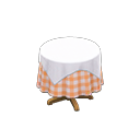 Small covered round table Orange gingham Undercloth White