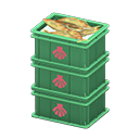 Stacked fish containers Scallop Label Green