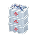 Stacked fish containers Scallop Label White
