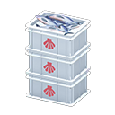 Stacked fish containers Scallop Label White