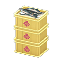 Stacked fish containers Scallop Label Yellow