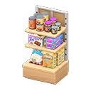 Store shelf Imported foods Displayed items Light wood