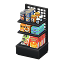 Store shelf Japanese foods Displayed items Black