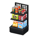 Store shelf Pantry staples Displayed items Black