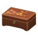 Wooden music box Red flowers Lid design Dark wood