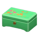 Wooden music box Red flowers Lid design Green