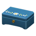 Wooden music box White flower Lid design Blue