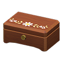Wooden music box White flower Lid design Dark wood