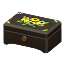 Wooden music box Yellow flowers Lid design Black