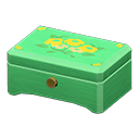 Wooden music box Yellow flowers Lid design Green