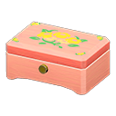 Wooden music box Yellow flowers Lid design Pink wood
