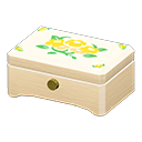 Wooden music box Yellow flowers Lid design White wood