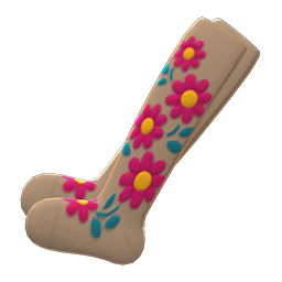 Embroidered-flower Tights Beige