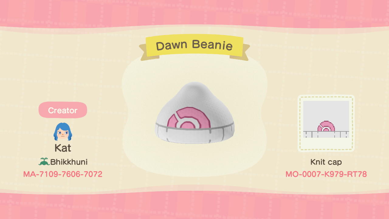 Animal Crossing Design Code: MO-0007-K979-RT78 Dawn's Beanie