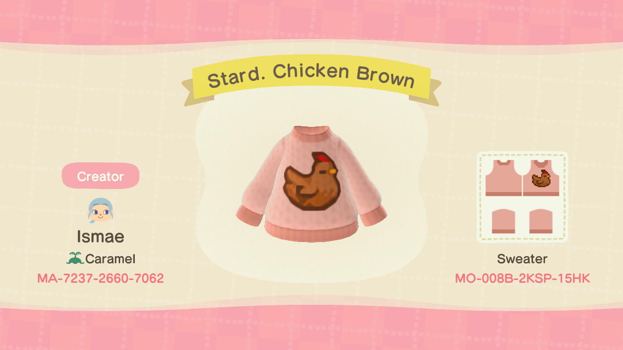 Animal Crossing Design Code: MO-008B-2KSP-15HK Stardew Chick Brown