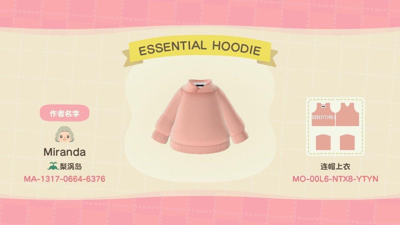 Animal Crossing Design Code: MO-00L6-NTX8-YTYN Essentials Hoodie