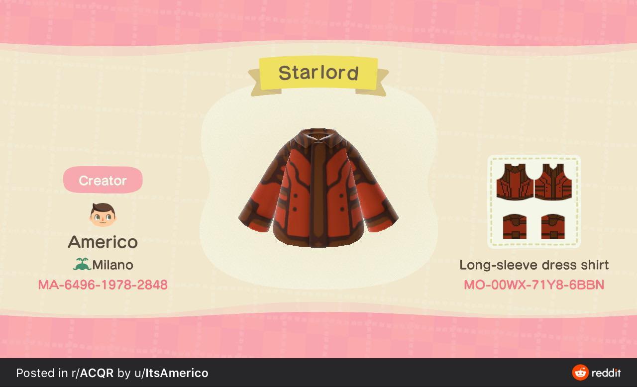 Animal Crossing Design Code: MO-00WX-71Y8-6BBN Star lord