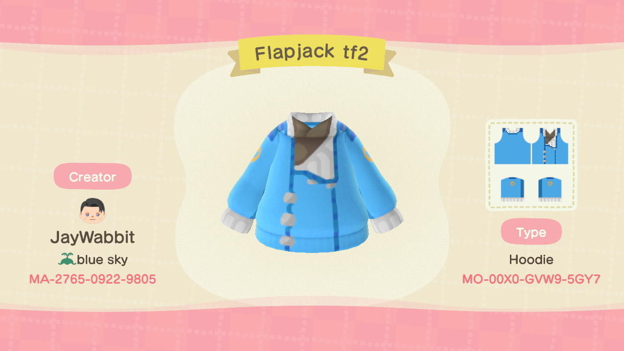 Animal Crossing Design Code: MO-00X0-GVW9-5GY7 Tf2 Flapjack blue