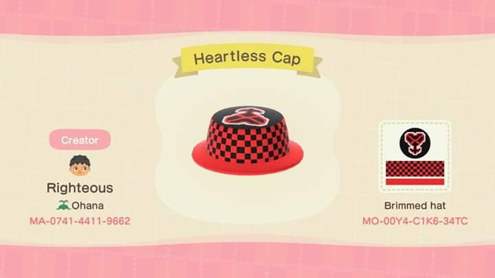 Animal Crossing Design Code: MO-00Y4-C1K6-34TC Heartless Hat