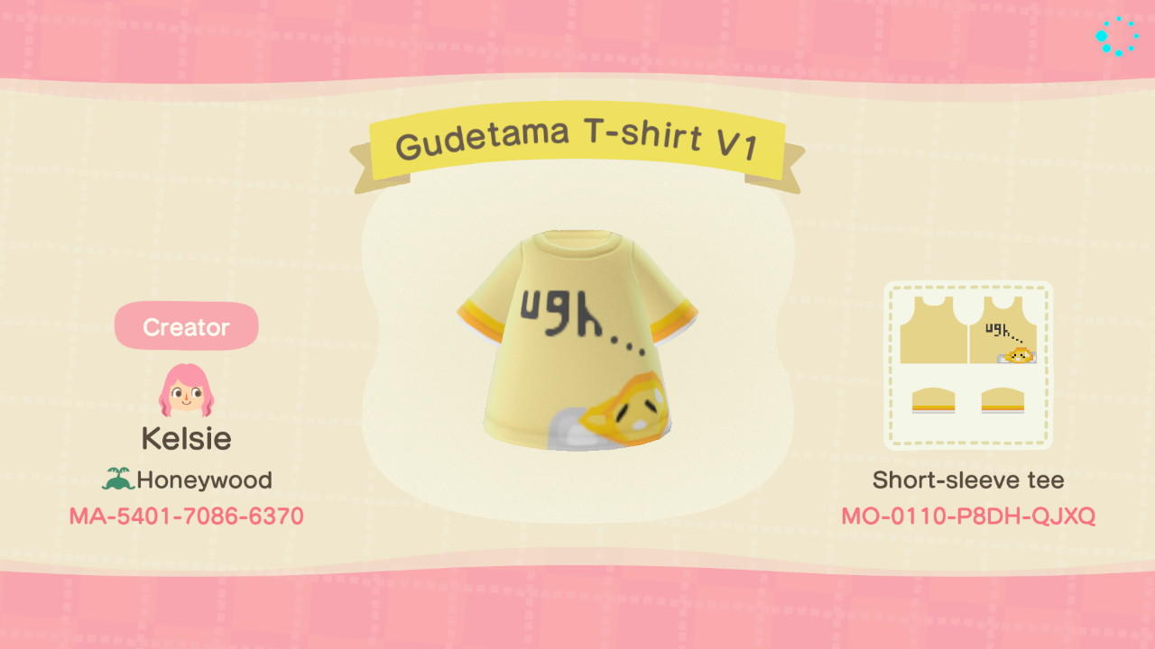 Animal Crossing Design Code: MO-0110-P8DH-QJXQ Gudetama T-Shirt V1