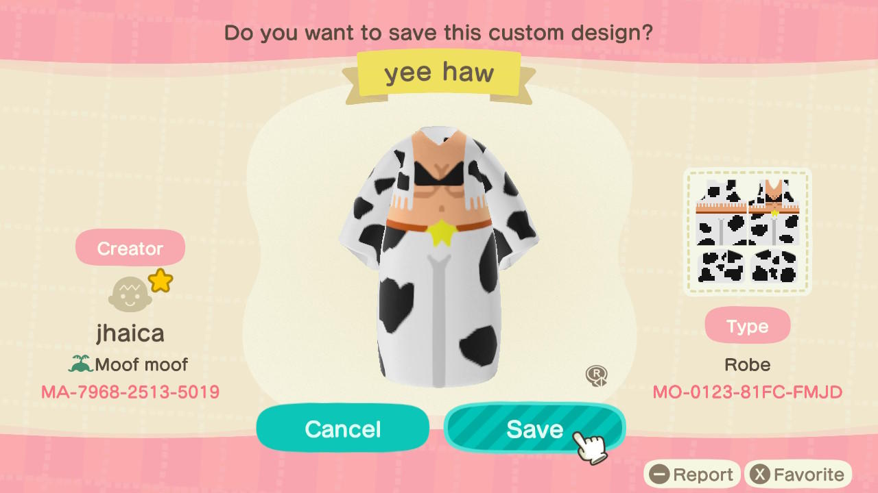 Animal Crossing Design Code: MO-0123-81FC-FMJD Yee Haw S2/3