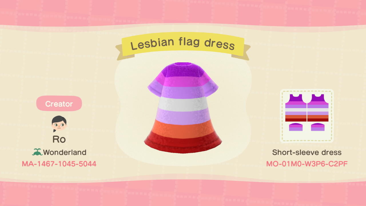 Animal Crossing Design Code: MO-01M0-W3P6-C2PF Lesbian flag dress