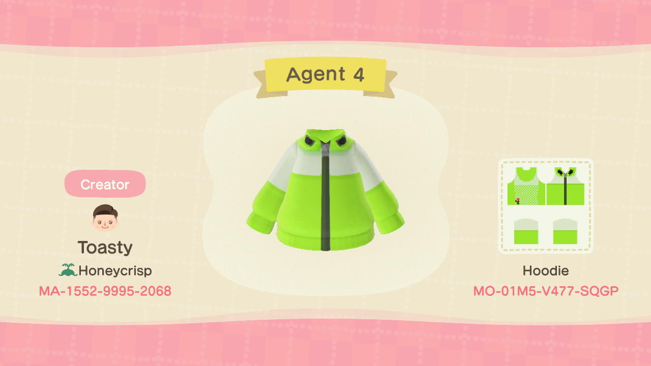 Animal Crossing Design Code: MO-01M5-V477-SQGP Agent 4