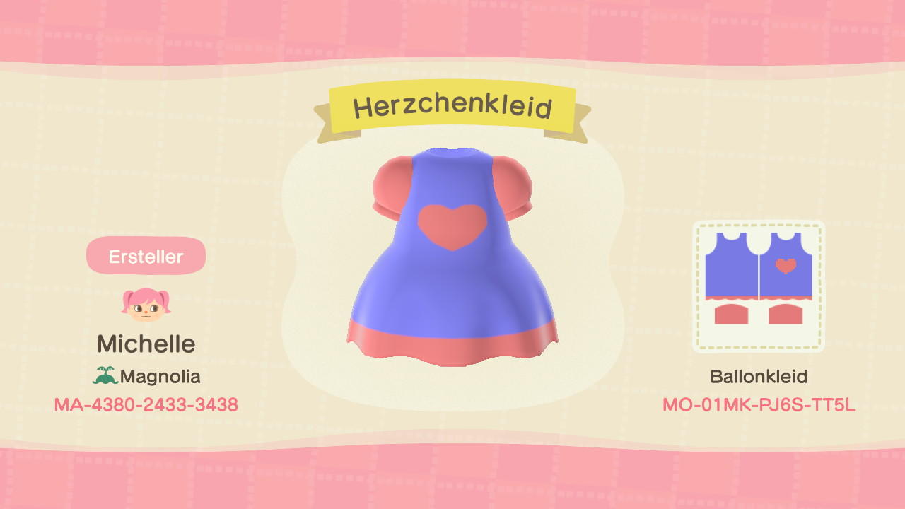 Animal Crossing Design Code: MO-01MK-PJ6S-TT5L Herzchenkleid