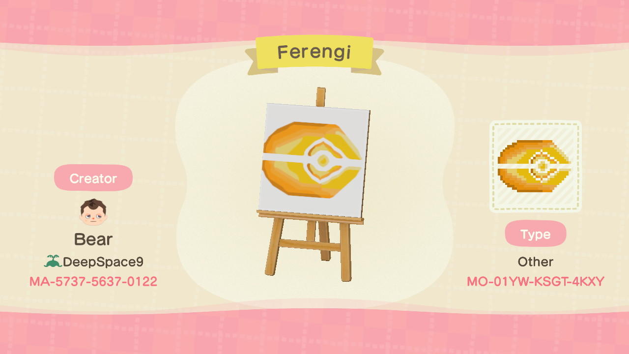 Animal Crossing Design Code: MO-01YW-KSGT-4KXY Ferengi insignia