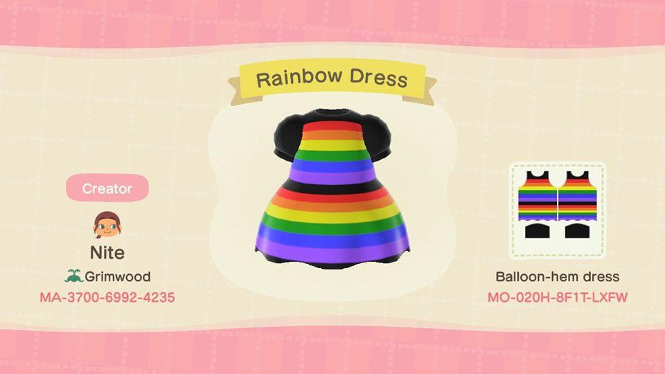 Animal Crossing Design Code: MO-020H-8F1T-LXFW Rainbow Dress