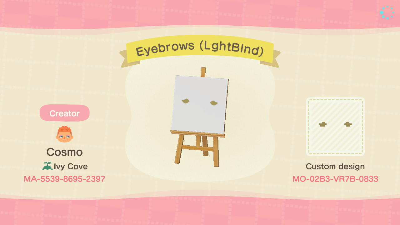 Animal Crossing Design Code: MO-02B3-VR7B-0833 Eyebrows (LghtBlnd)