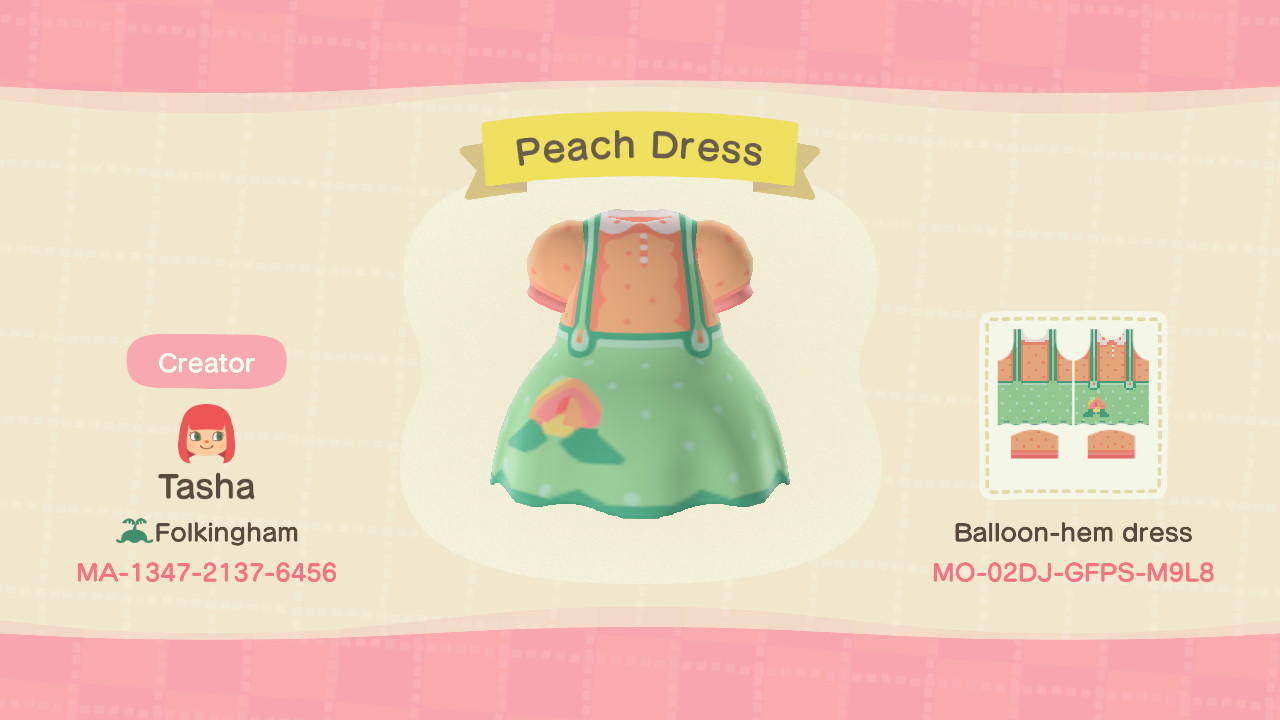 Animal Crossing Design Code: MO-02DJ-GFPS-M9L8 Peach Dress