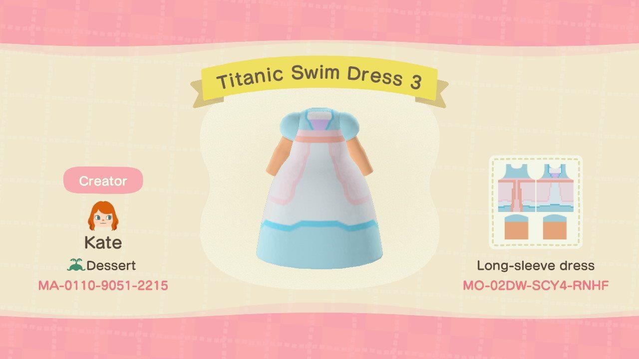 Animal Crossing Design Code: MO-02DW-SCY4-RNHF Titanic Swim Dress 3