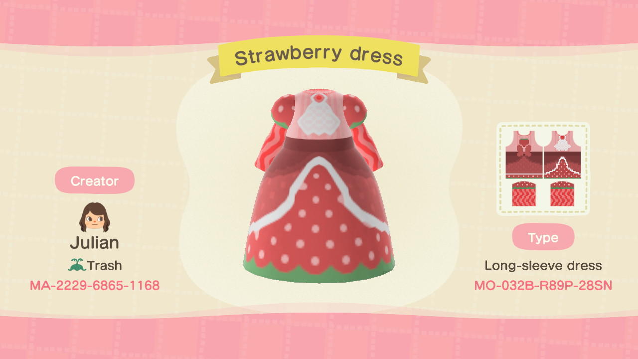 Animal Crossing Design Code: MO-032B-R89P-28SN Strawberry dress