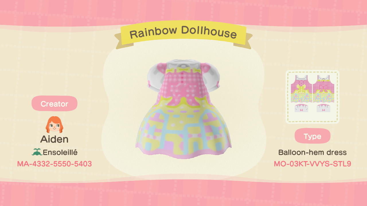 Animal Crossing Design Code: MO-03KT-VVYS-STL9 Rainbow Dollhouse