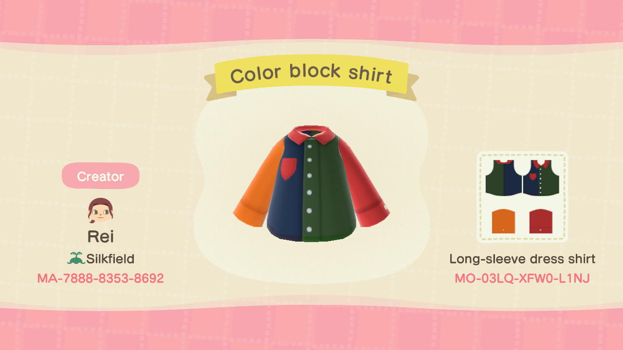 Animal Crossing Design Code: MO-03LQ-XFW0-L1NJ Color block shirt