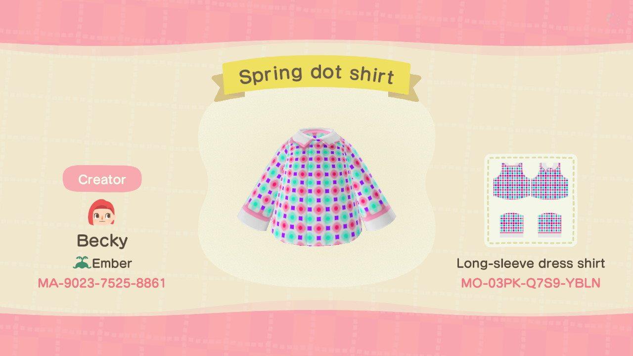 Animal Crossing Design Code: MO-03PK-Q7S9-YBLN Spring dot shirt