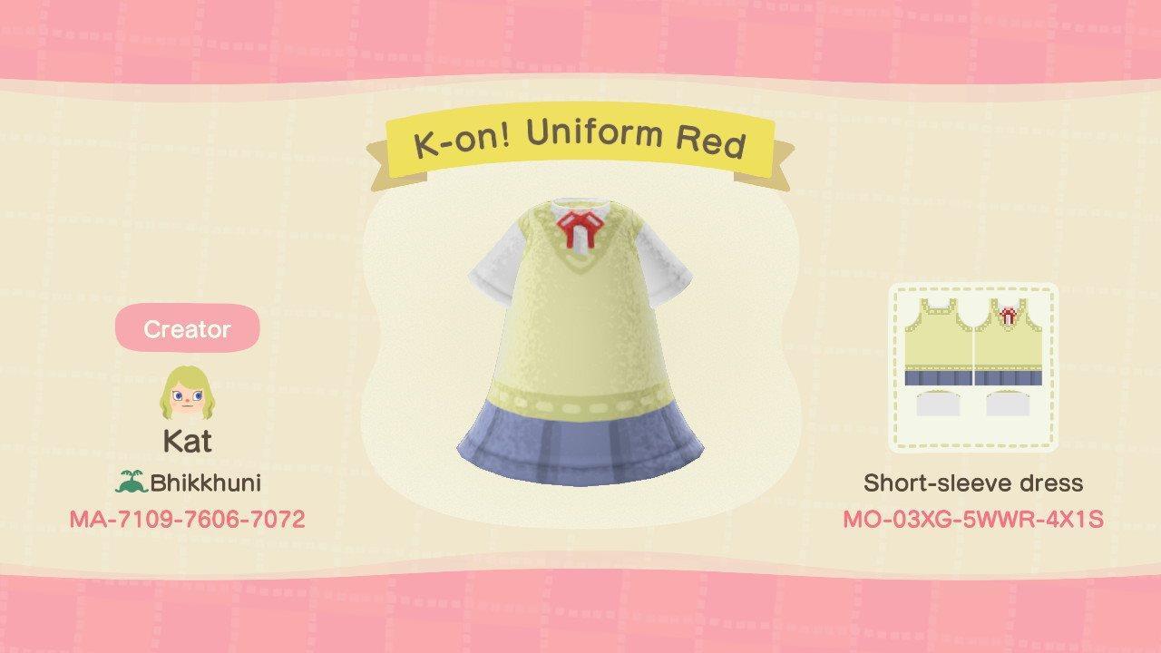 Animal Crossing Design Code: MO-03XG-5WWR-4X1S K-On! Uniform Red