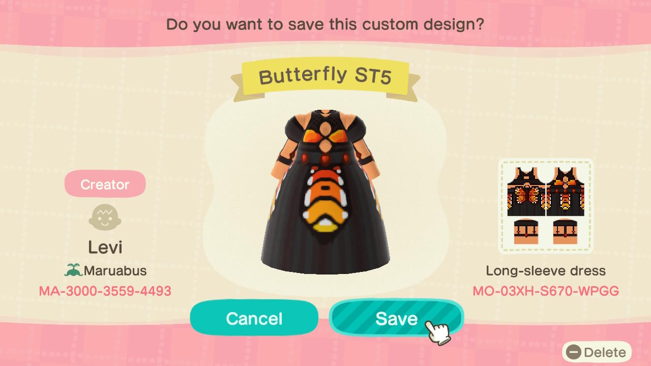 Animal Crossing Design Code: MO-03XH-S670-WPGG Butterfly SkinTone5