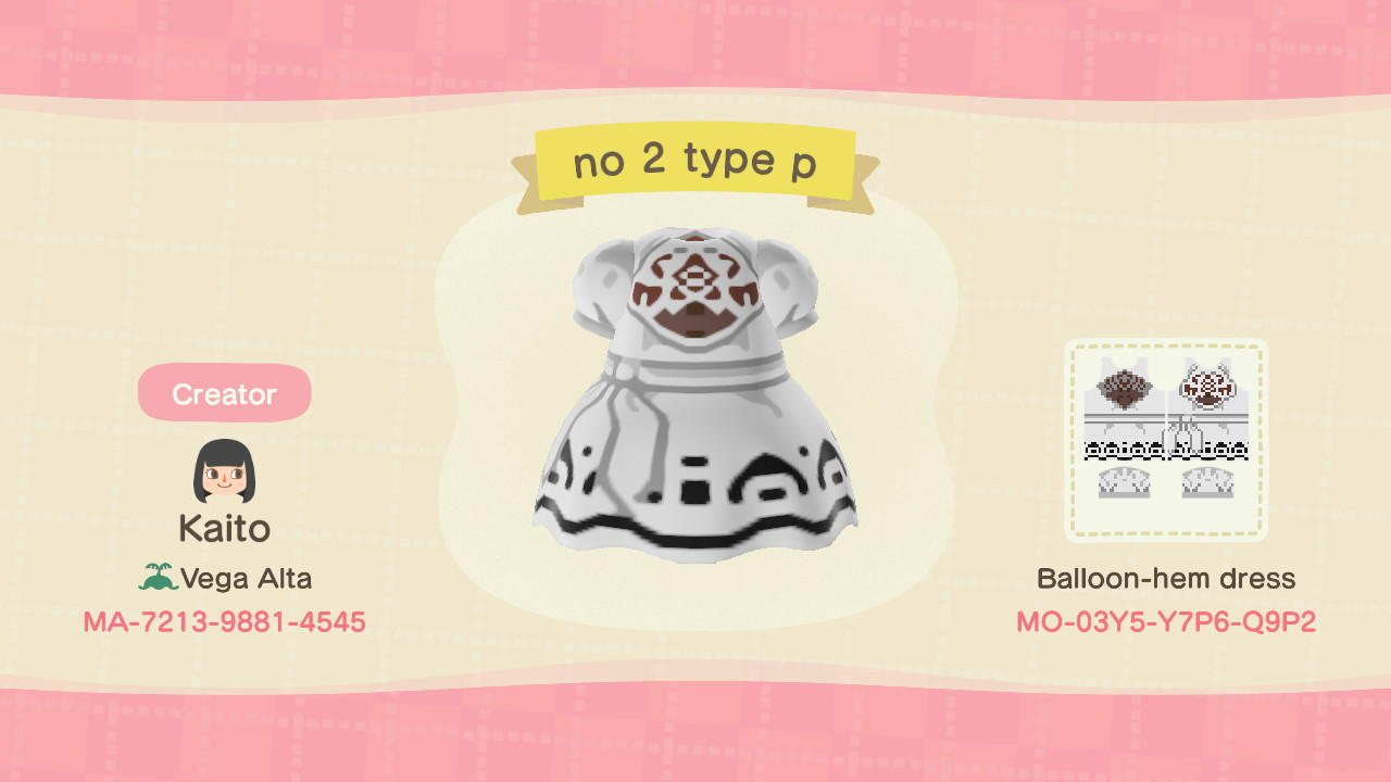 Animal Crossing Design Code: MO-03Y5-Y7P6-Q9P2 Nier Automata 2P
