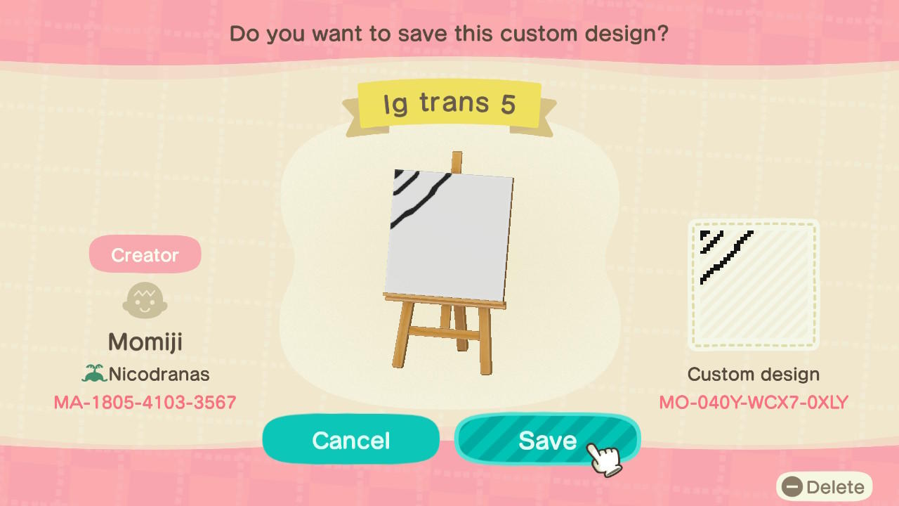 Animal Crossing Design Code: MO-040Y-WCX7-0XLY Transmutation 5/8