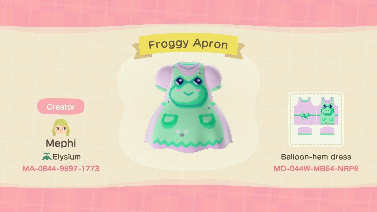 Animal Crossing Design Code: MO-044W-MB64-NRP8 Froggy Apron