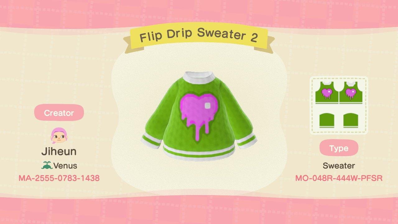 Animal Crossing Design Code: MO-048R-444W-PFSR Flip Drip Sweater 2