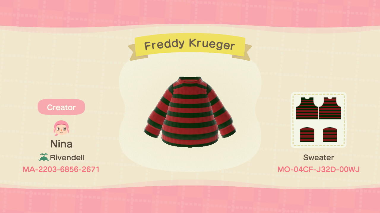 Animal Crossing Design Code: MO-04CF-J32D-00WJ Freddy Krueger