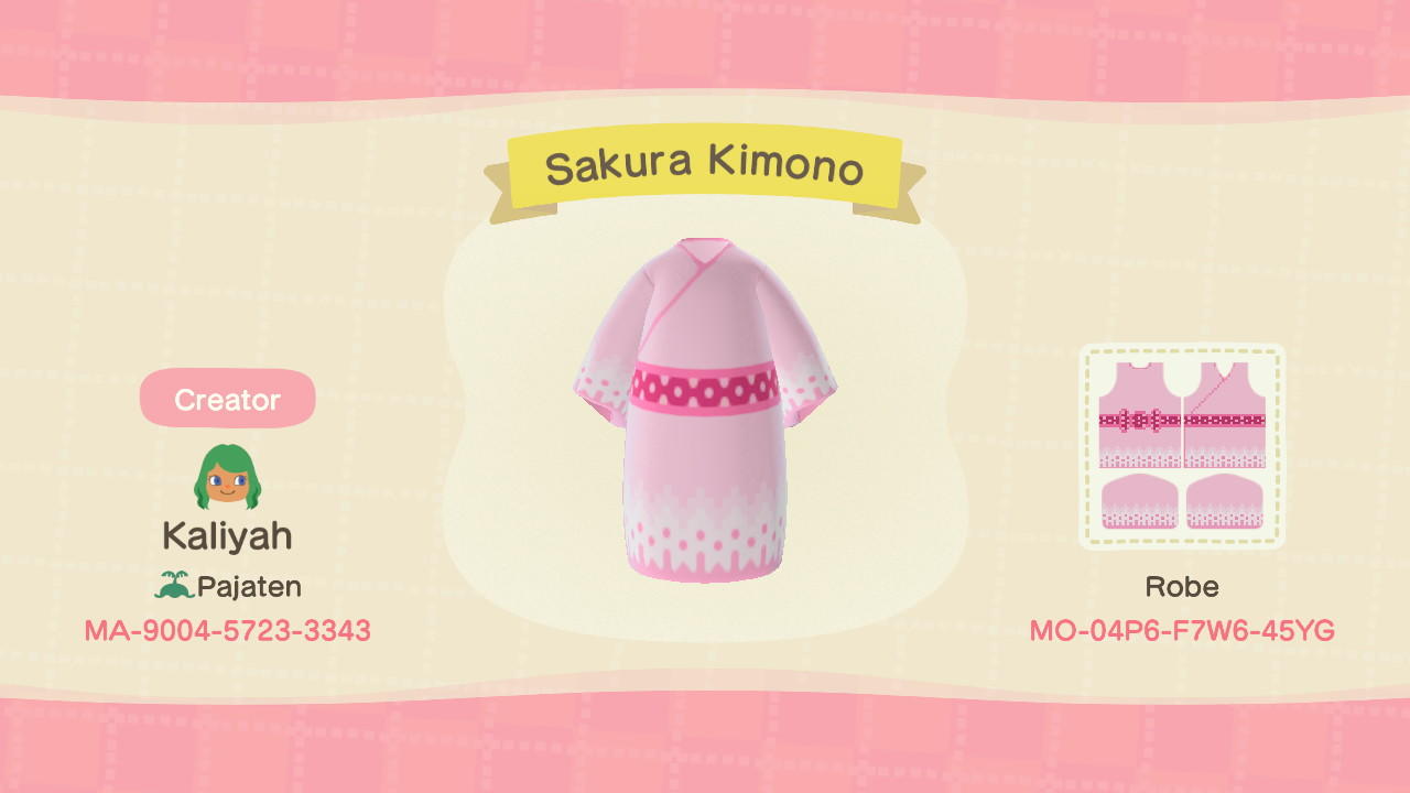 Animal Crossing Design Code: MO-04P6-F7W6-45YG Sakura Kimono
